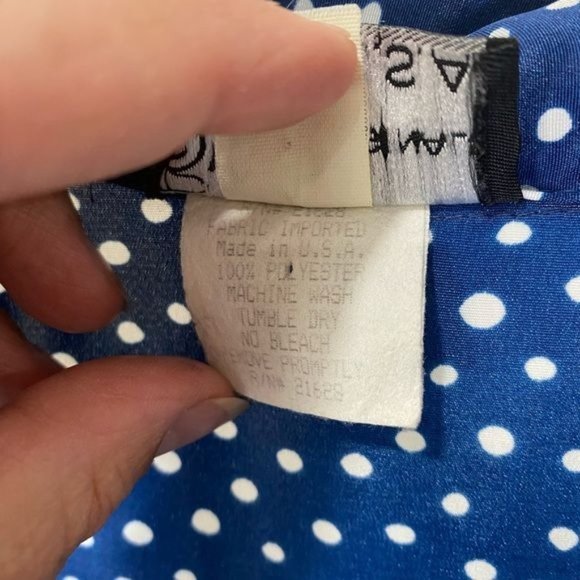 Vintage 80s USA Breli Originals Womens Navy Blue & white polka dot dress size XL - Picture 7 of 12